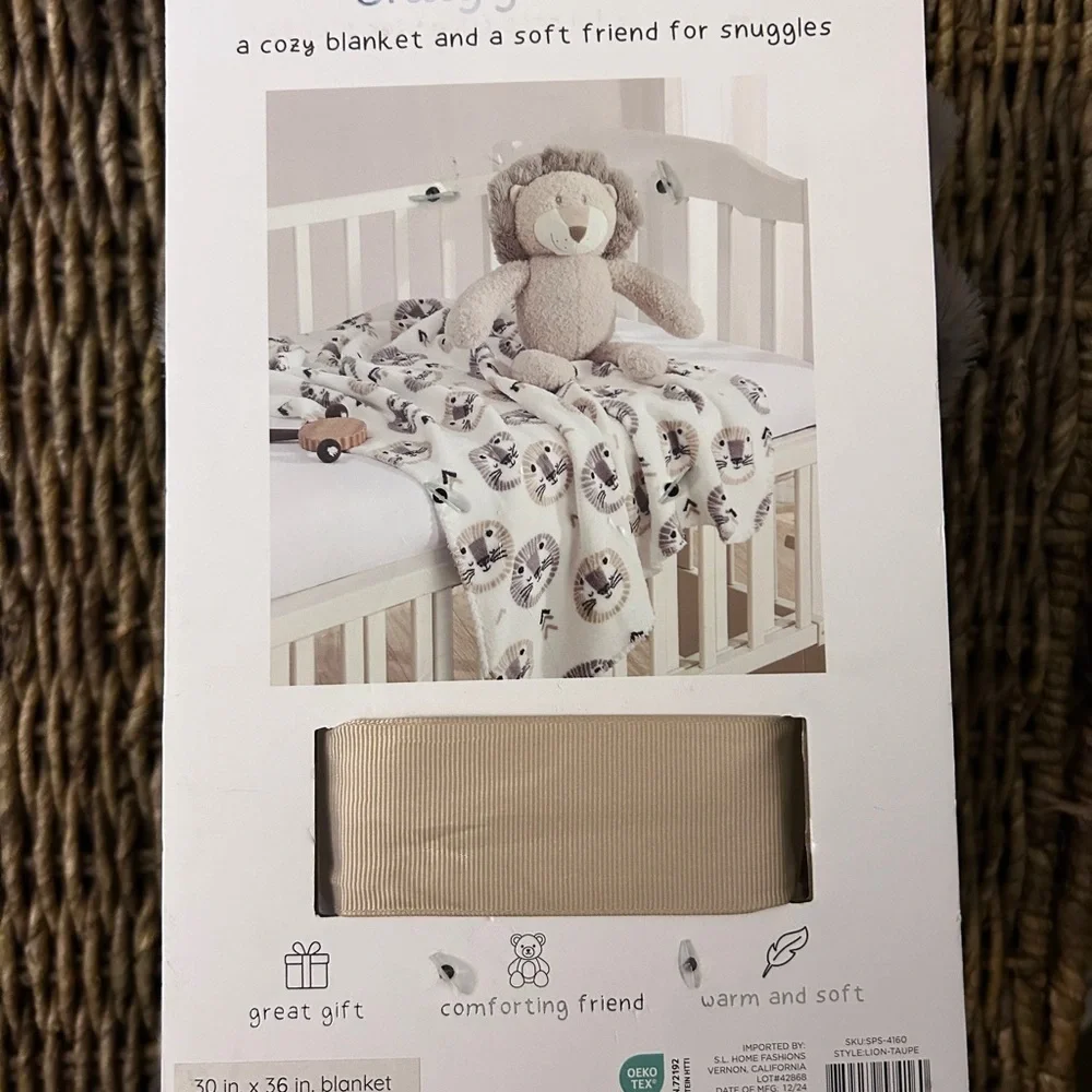 Snuggle Pals 2 Piece Baby Gift Set Lion Plush & Cozy Blanket Taupe NWT